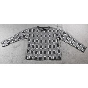 New Lety and Me Sweater Large Gray Black White Check Print Pullover